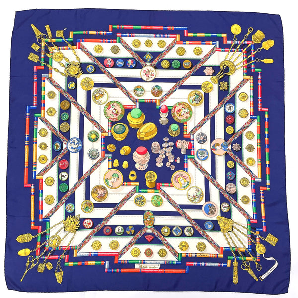 HERMES scarf Petite main seamstress Carre 90 Silk, 100% silk Navy Women Used Authentic