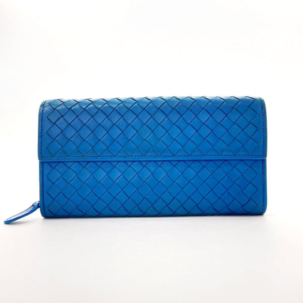 BOTTEGAVENETA Long Wallet Purse INTRECCIATO leather blue mens Used Authentic