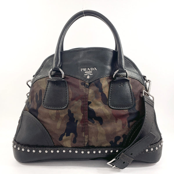 PRADA Handbag 2WAY camouflage Leather, Nylon BL0688 black Women Used Authentic