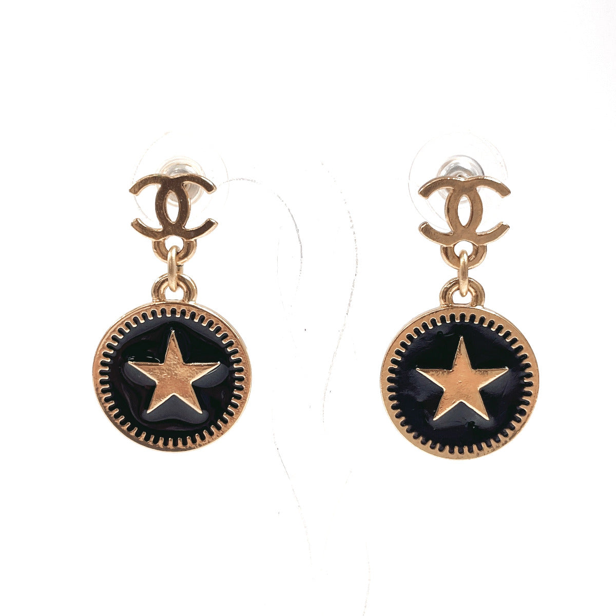 CHANEL Pierce Metal, Synthetic Resin gold Star Swing COCO Mark