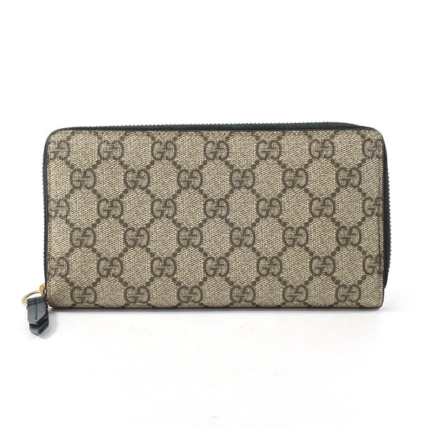 GUCCI Long Wallet Purse Zip Around GG Supreme Canvas 410102 beige unisex Used Authentic
