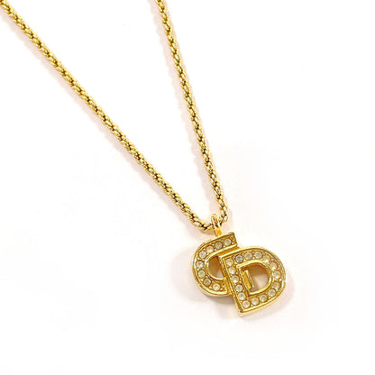 Christian Dior Necklace Metal, Rhinestone gold logo