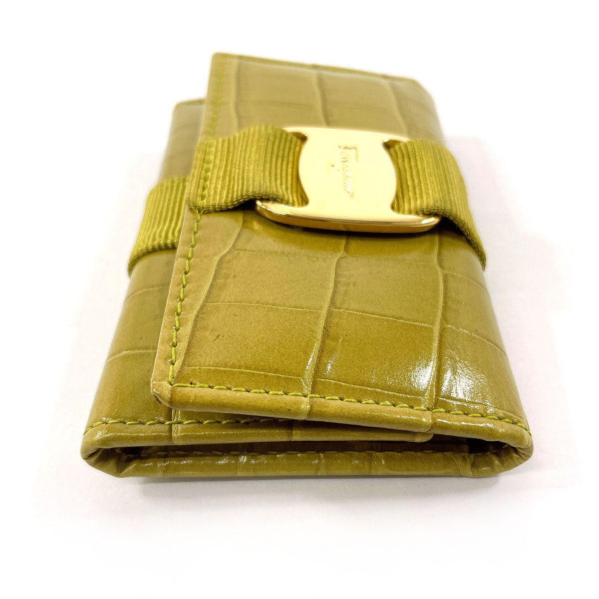 Salvatore Ferragamo Key case Key holder  223056 leather yellow Vala Croco embossed