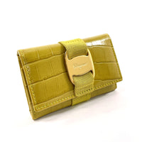 Salvatore Ferragamo Key case Key holder  Vala Croco embossed leather 223056 yellow Women Used Authentic