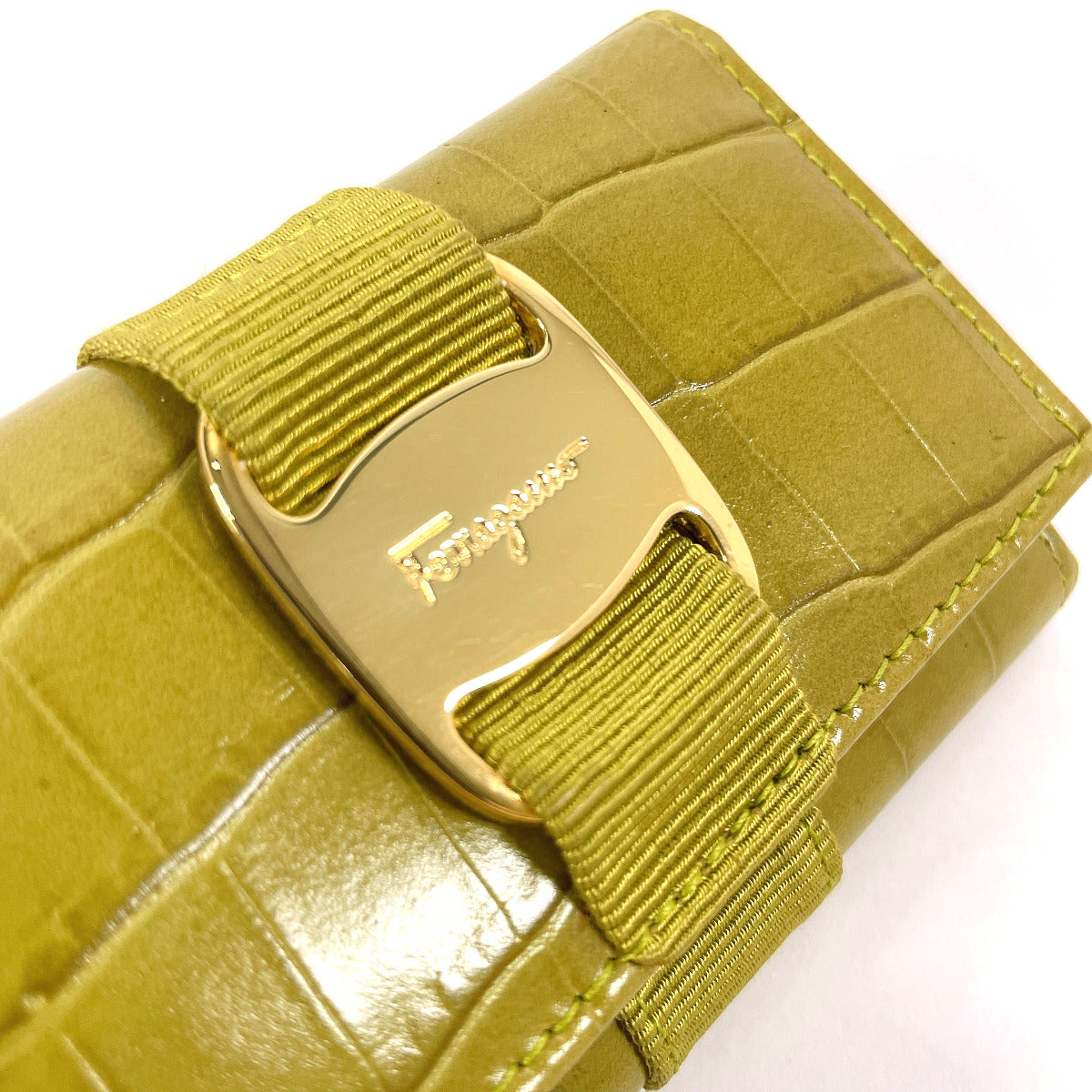 Salvatore Ferragamo Key case Key holder  223056 leather yellow Vala Croco embossed