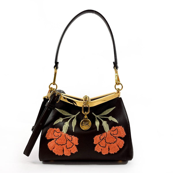 ETRO Handbag Vera Mini leather Dark brown Women Used Authentic
