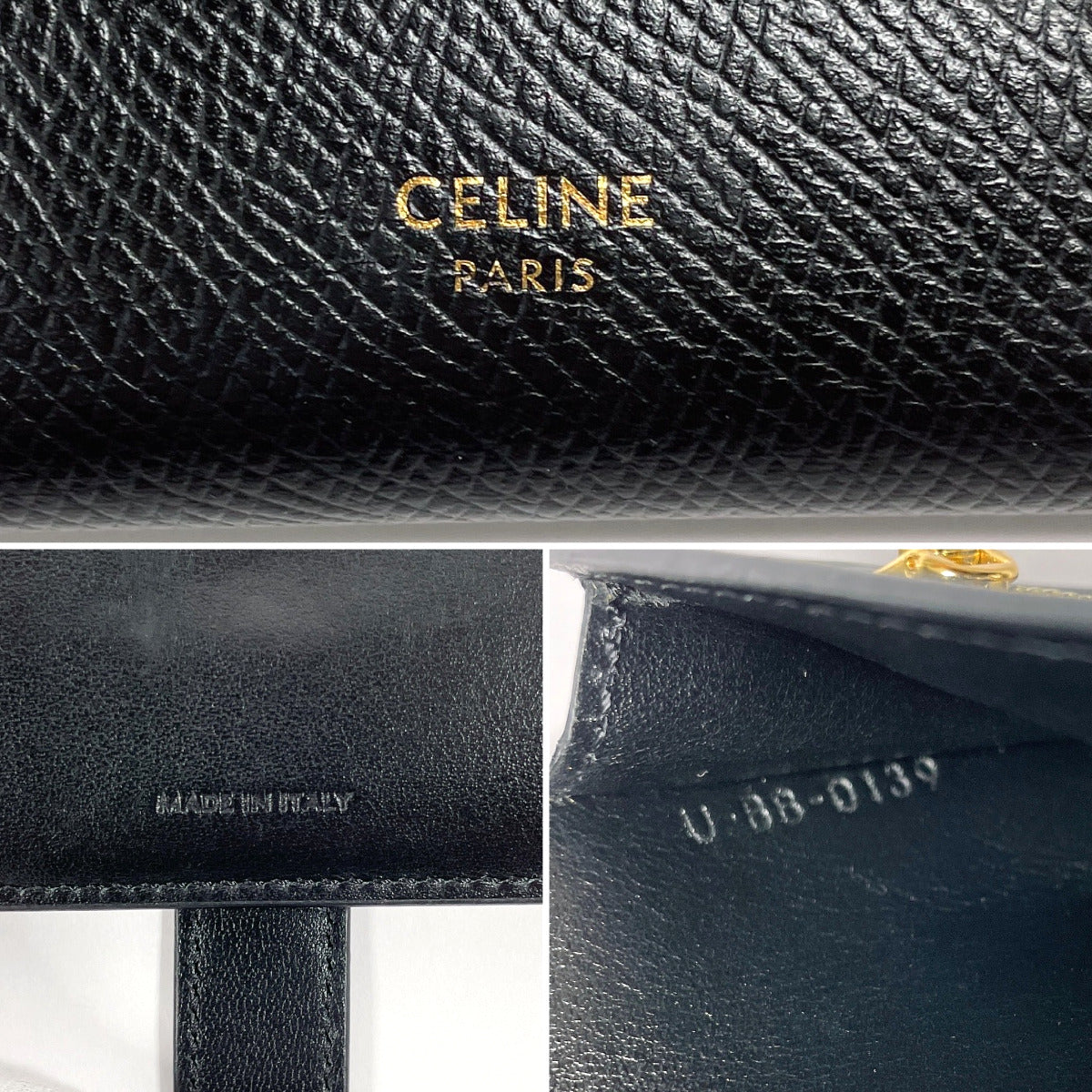 CELINE Bifold Wallet leather black Medium strap wallet Women Used Authentic