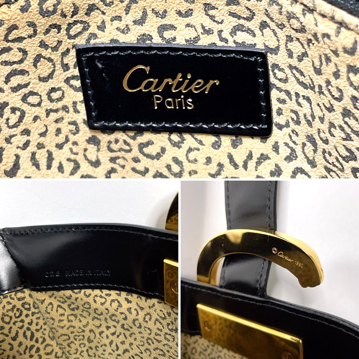 CARTIER Handbag leather black PANTHERE Women Used Authentic