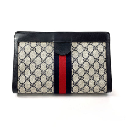 GUCCI business bag GG Supreme canvas, leather Navy Sherry line Old Gucci Perfume unisex Used Authentic