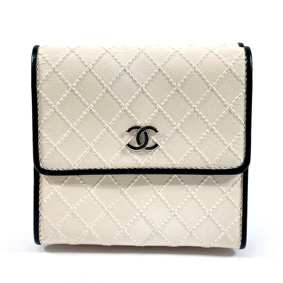 CHANEL Tri-fold wallet leather white Bicolole