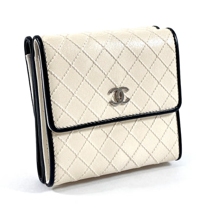 CHANEL Tri-fold wallet leather white Bicolole