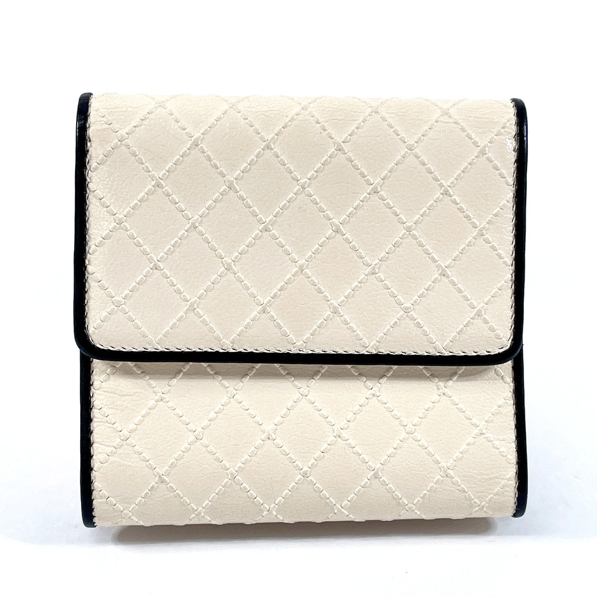 CHANEL Tri-fold wallet leather white Bicolole