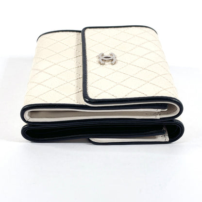 CHANEL Tri-fold wallet leather white Bicolole