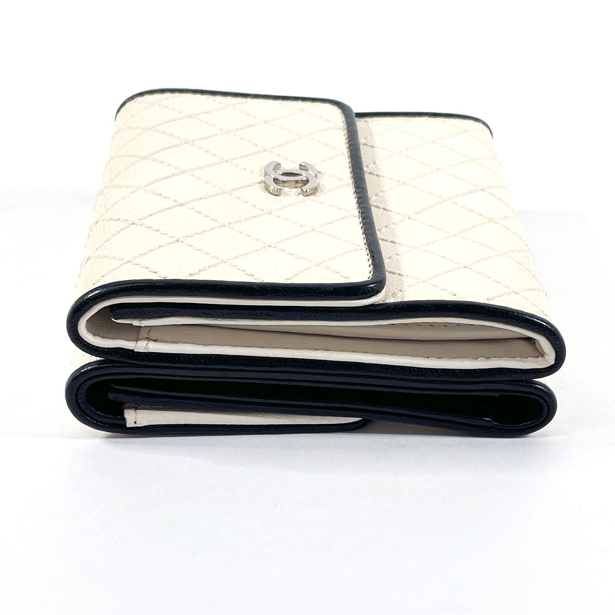 CHANEL Tri-fold wallet leather white Bicolole