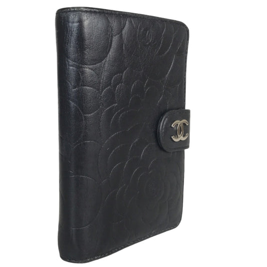 CHANEL Bifold Wallet lambskin black Camelia