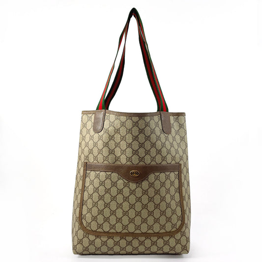 GUCCI Tote Bag 39�E02�E003�E GG Supreme Canvas Brown Sherry line Old Gucci unisex Used Authentic