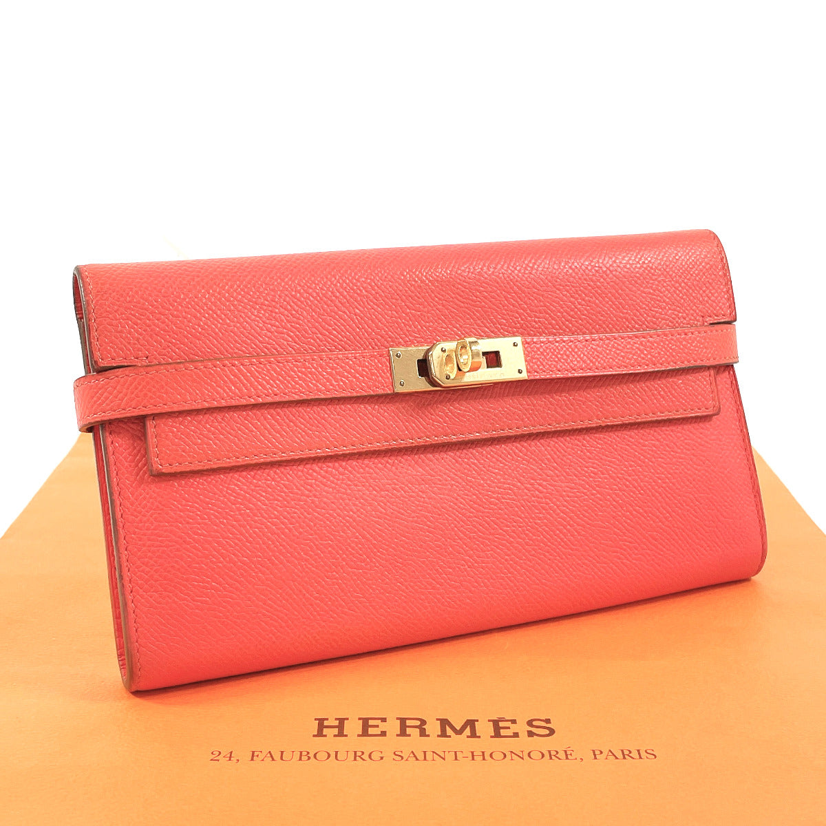 HERMES Long Wallet Purse Epsom pink Kelly wallet Women Used Authentic