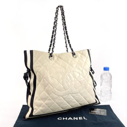 CHANEL Tote Bag lambskin white COCO Mark ChainShoulder