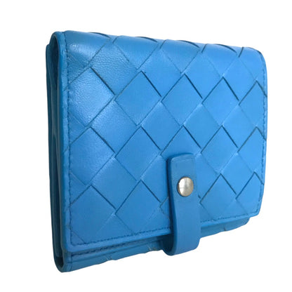 BOTTEGAVENETA Tri-fold wallet leather Light blue MAXI INTRECCIATO