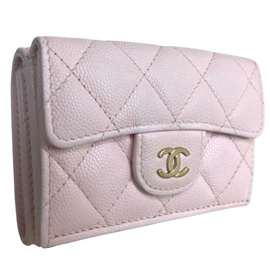 CHANEL Bifold Wallet Matt caviar skin pink Compact wallet Matrasse COCO Mark