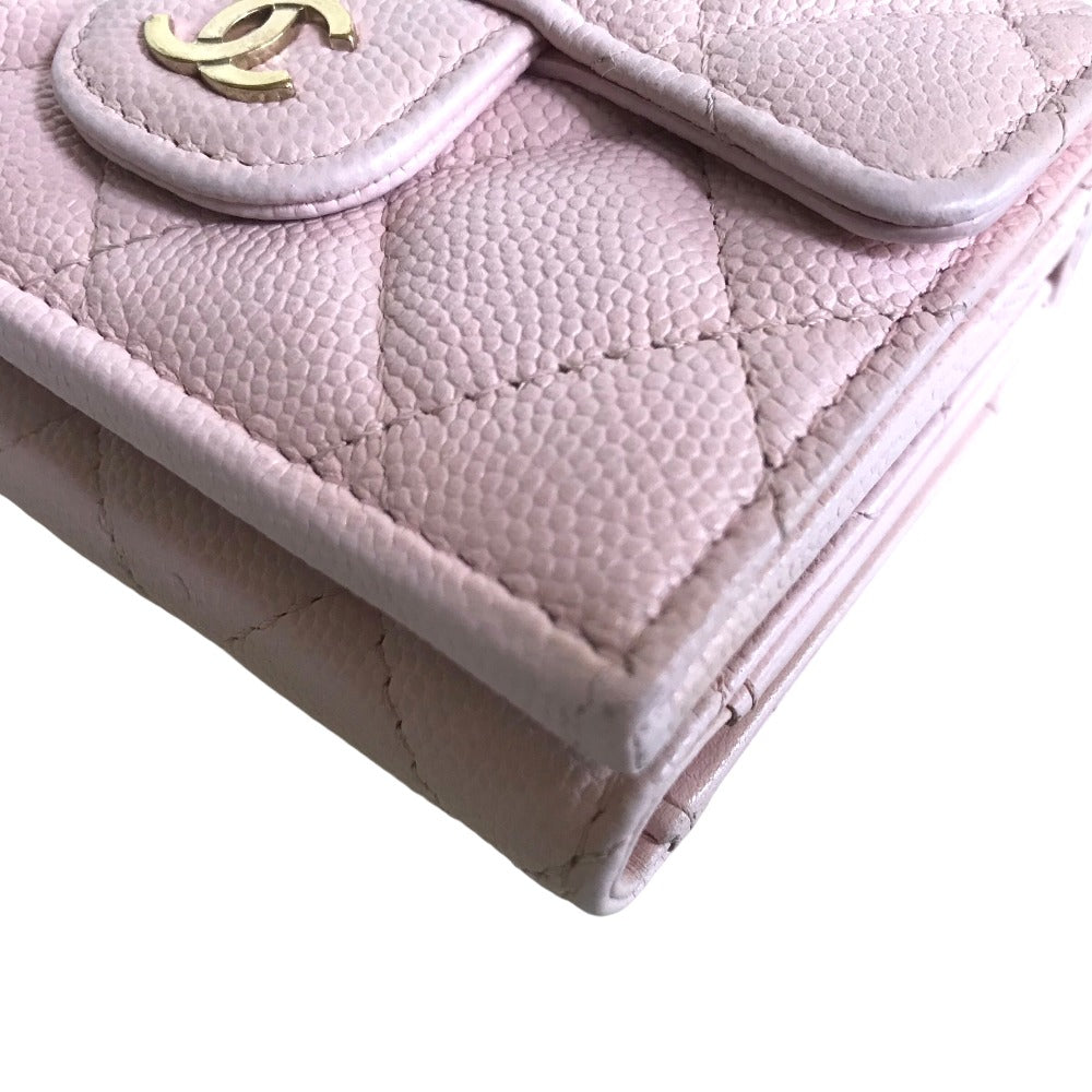 CHANEL Tri-fold wallet Matt caviar skin pink Compact wallet Matrasse COCO Mark