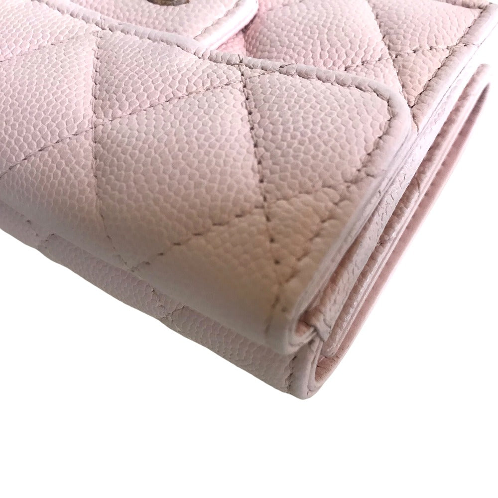 CHANEL Tri-fold wallet Matt caviar skin pink Compact wallet Matrasse COCO Mark