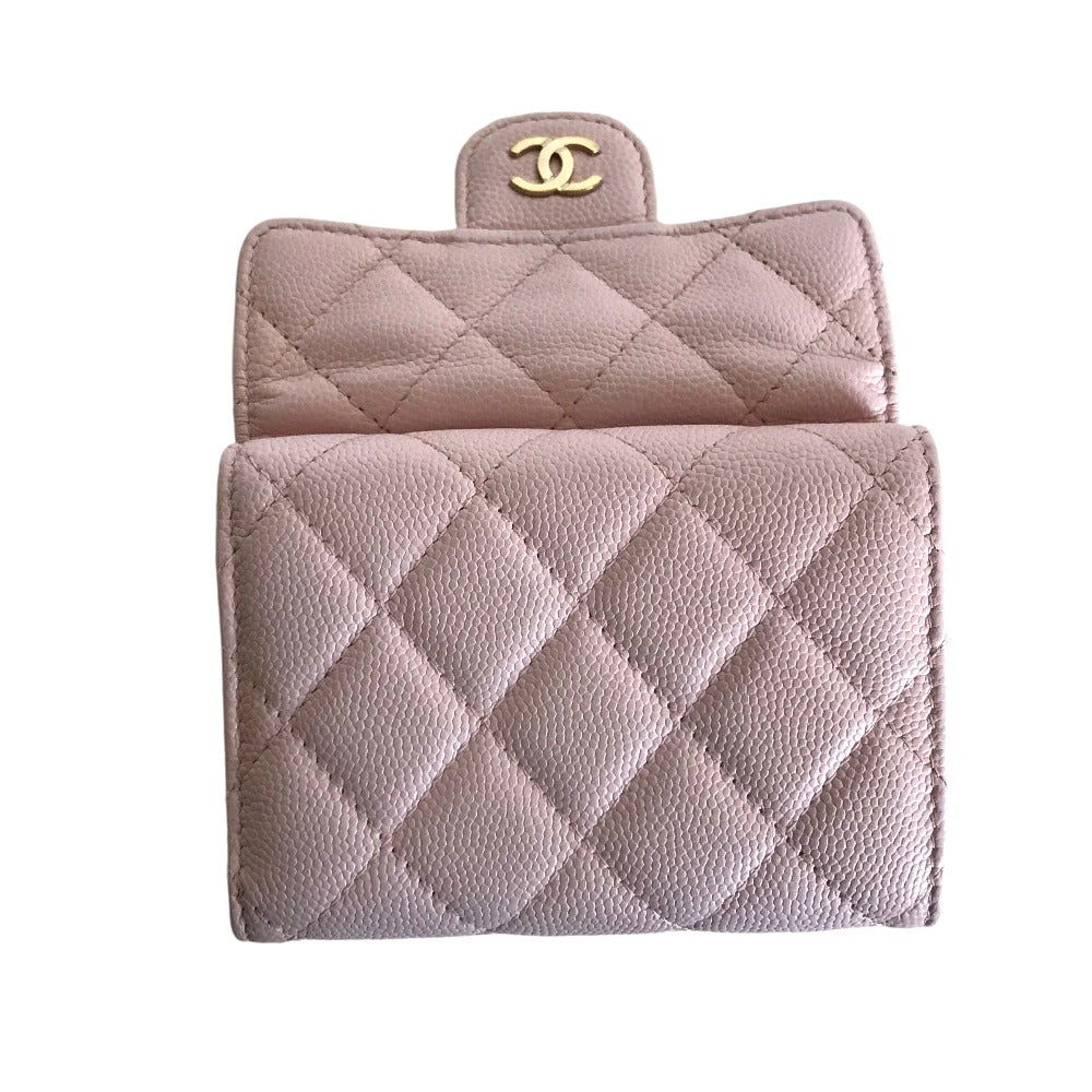 CHANEL Tri-fold wallet Matt caviar skin pink Compact wallet Matrasse COCO Mark