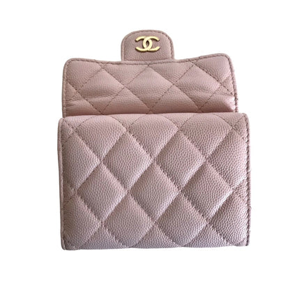 CHANEL Tri-fold wallet Matt caviar skin pink Compact wallet Matrasse COCO Mark