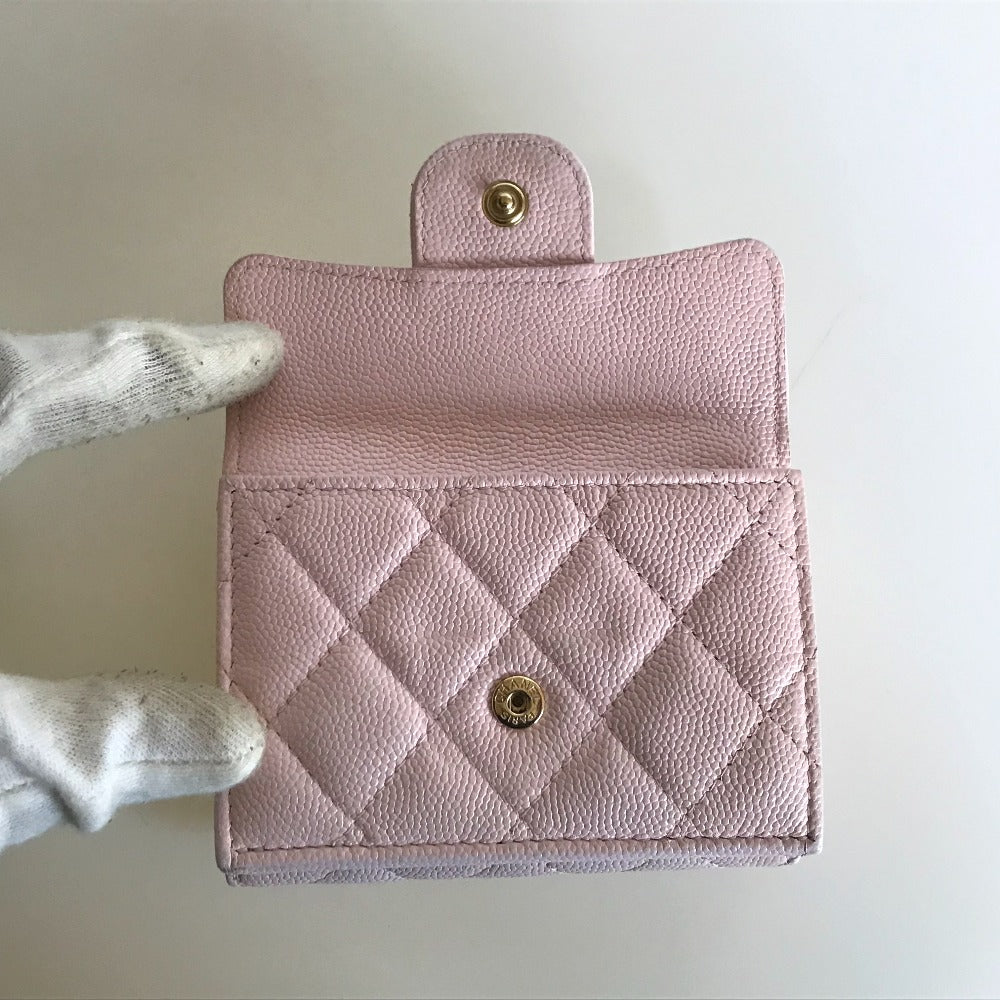 CHANEL Tri-fold wallet Matt caviar skin pink Compact wallet Matrasse COCO Mark