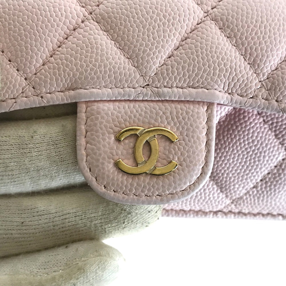 CHANEL Bifold Wallet Matt caviar skin pink Compact wallet Matrasse COCO Mark