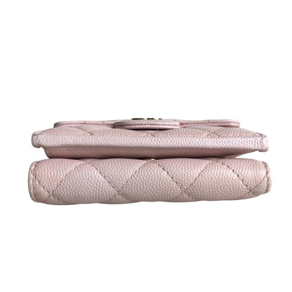 CHANEL Tri-fold wallet Matt caviar skin pink Compact wallet Matrasse COCO Mark