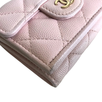 CHANEL Tri-fold wallet Matt caviar skin pink Compact wallet Matrasse COCO Mark