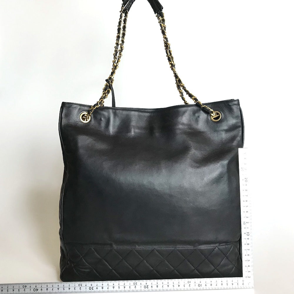 CHANEL Tote Bag leather black Shoulder Bag Matrasse quilting