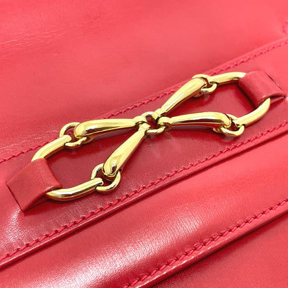 GUCCI Shoulder Bag 004-01-0476 leather Red x Gold Metal vintage Old Gucci Women Used Authentic