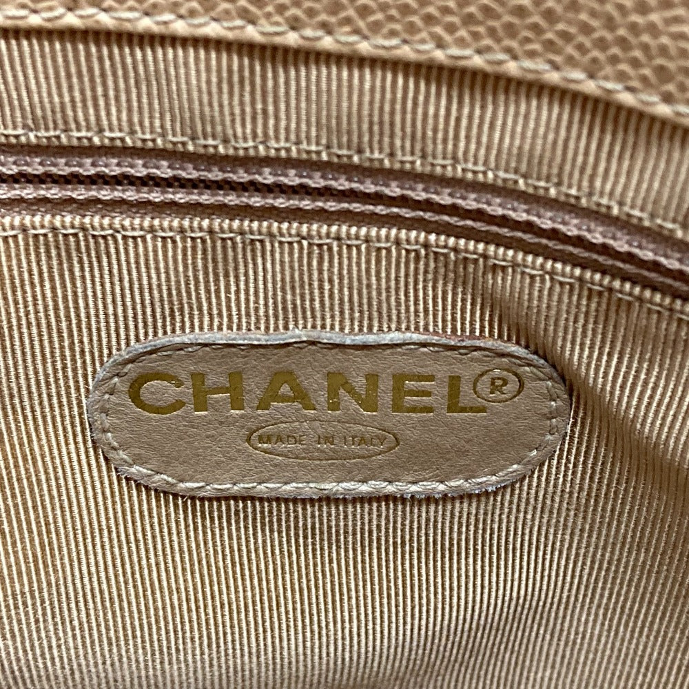 CHANEL Tote Bag Caviar skin beige logo