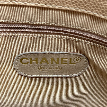 CHANEL Tote Bag Caviar skin beige logo