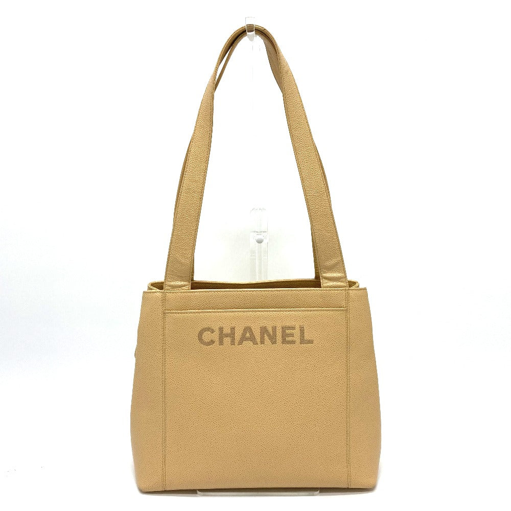 CHANEL Tote Bag Caviar skin beige logo