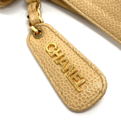 CHANEL Tote Bag Caviar skin beige logo