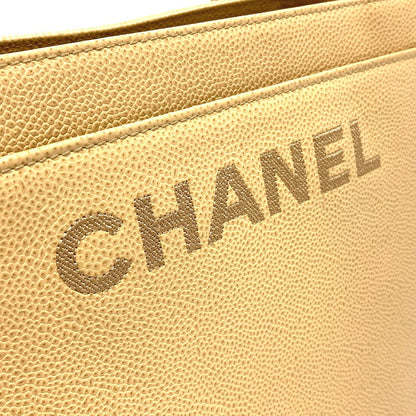 CHANEL Tote Bag Caviar skin beige logo