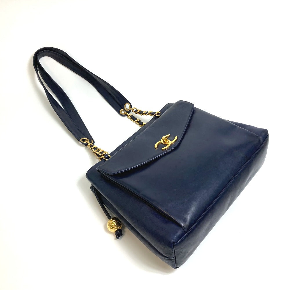 CHANEL Shoulder Bag lambskin Navy CC COCO Mark Coco ball Women Used Authentic