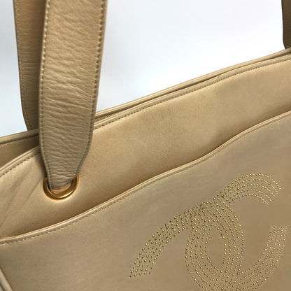 CHANEL Tote Bag lambskin beige CC COCO Mark logo Studs