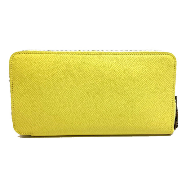 HERMES Long Wallet Purse Zip Around Silk in Azap Long Epsom yellow Women Used Authentic