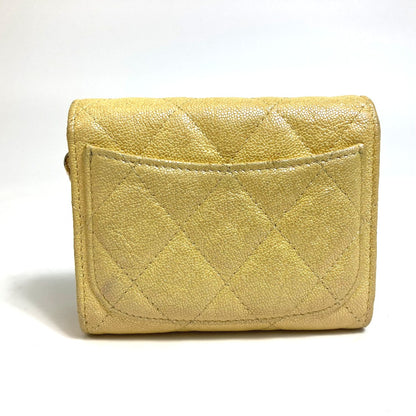 CHANEL Coin case AP0238 Caviar skin Metallic yellow CCCOCO Mark Matrasse Women Used Authentic