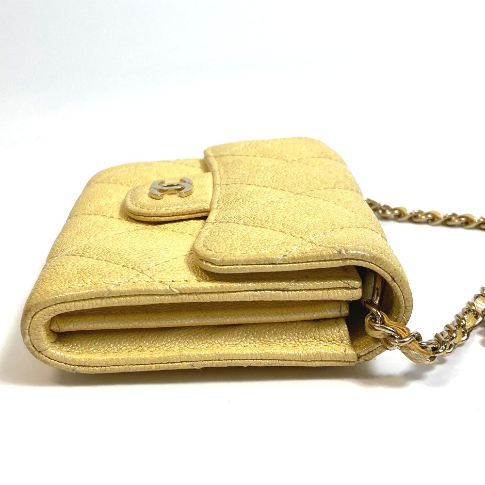 CHANEL Coin case AP0238 Caviar skin Metallic yellow CCCOCO Mark Matrasse Women Used Authentic