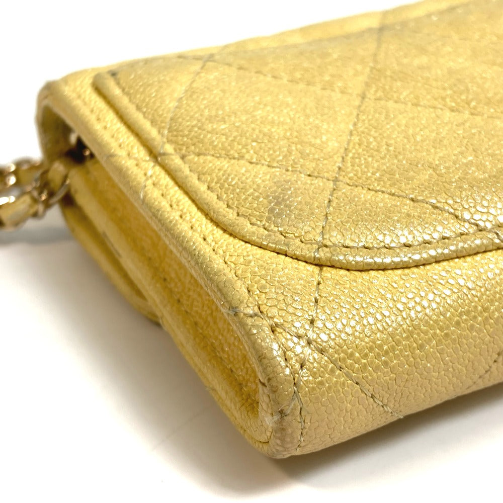 CHANEL Coin case AP0238 Caviar skin Metallic yellow CCCOCO Mark Matrasse Women Used Authentic