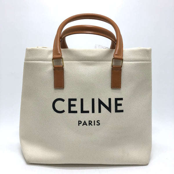 CELINE Tote Bag Horizontal Hippo Bag logo Tote Bag Canvas / leather white Women Used Authentic