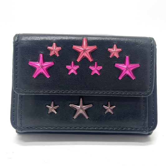 JIMMY CHOO Trifold wallet leather black Star studs Wallet Women Used Authentic