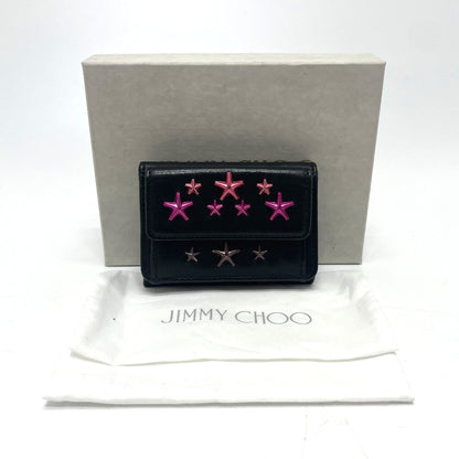 JIMMY CHOO Trifold wallet leather black Star studs Wallet Women Used Authentic