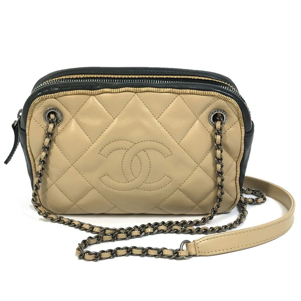 CHANEL Shoulder Bag Bag Chain CC COCO Mark ballerine Calf leather Beige x black Women Used Authentic