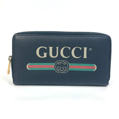 GUCCI Long Wallet Purse 496317 leather black Sherry line GUCCI logo print mens Used Authentic